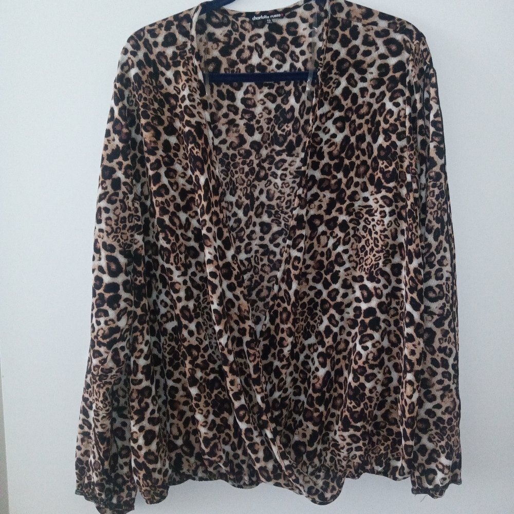Faux wrap animal print blouse